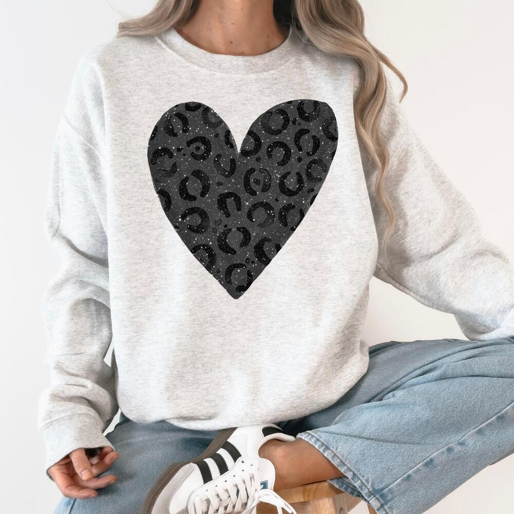 NEW REFINERY NUMBER ONE leopard print valentine's day sweatshirt in ash light gr